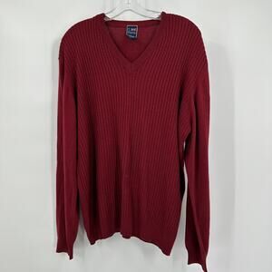 T Harris London Mens Sweater Size L Burgundy V Neck Cable Knit Classic Academia‎